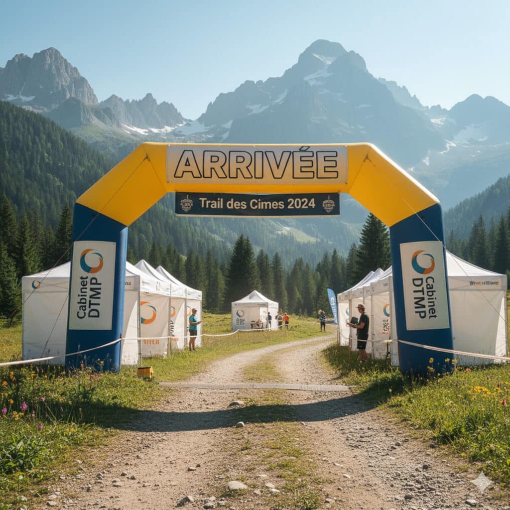 arche publicitaire gonflable installée pour une évènement sportif
