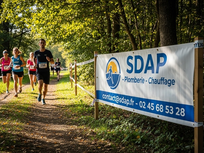 Banderole publicitaire pendant un cross