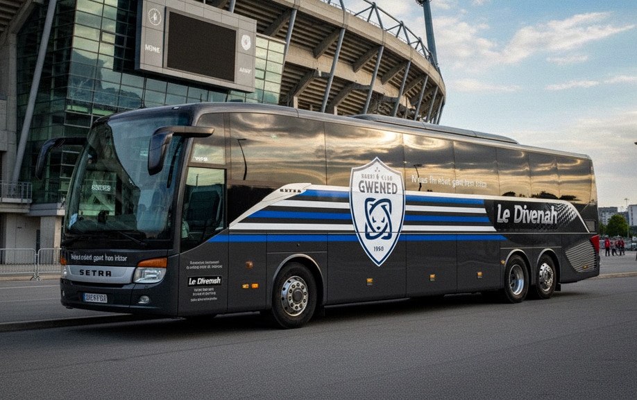 Covering bus rugby réalisé pour le Rugby Club de Vannes
