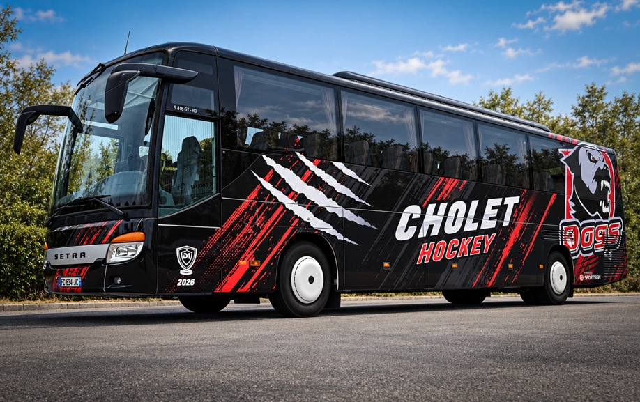 Covering du bus de transport sportif des Dogs de Cholet