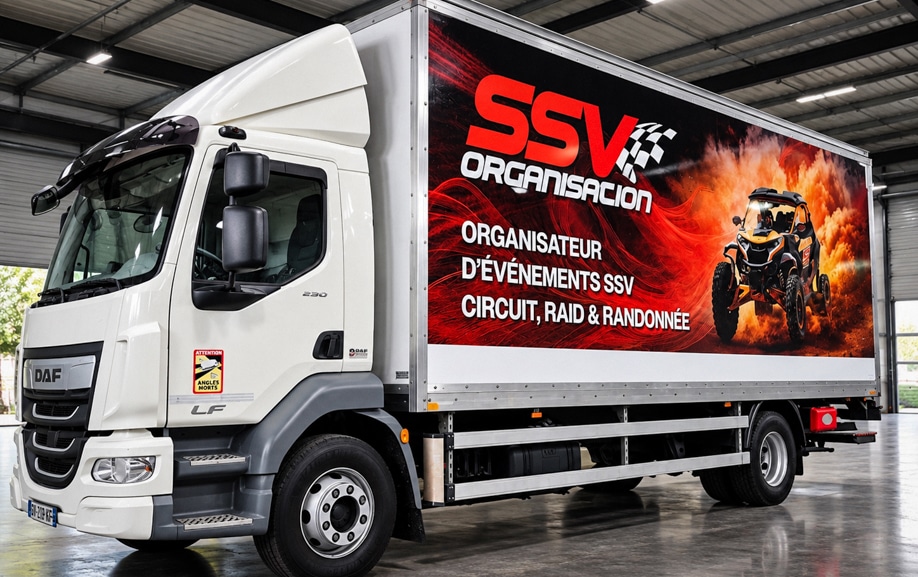 Camion pour la logistique d'évènements sportifs avec covering